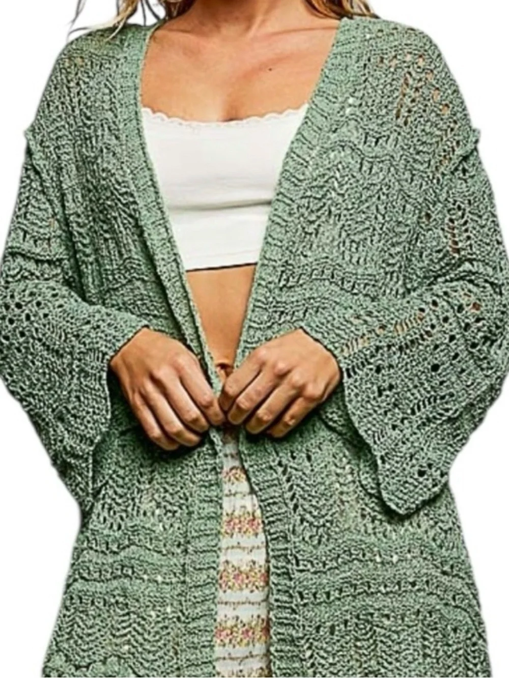 POL Crochet Long Bell Sleeve Cardigan🌷 Pink, Black, and Green